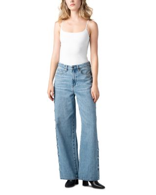 High Rise Studded Jeans in Silver Spoon