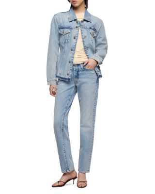 Cinched Denim Trucker Jacket in Blue Erosion
