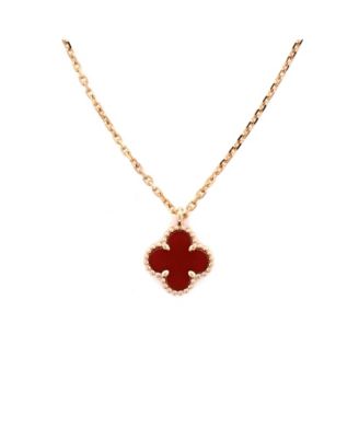 Sweet Alhambra Pendant Necklace 18K Rose Gold and Carnelian 15.75"