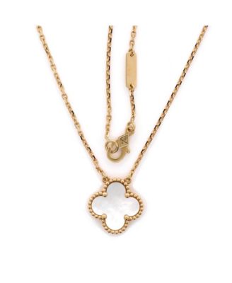 Vintage Alhambra Pendant Necklace 18K Gold and Mother of Pearl 16.25"