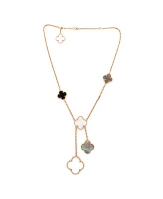 Magic Alhambra 6 Motifs Necklace 18K Gold and Mother of Pearl with Onyx 16.25"