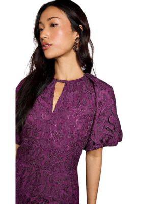 Lace Hanky Hem Puff Sleeve Dress