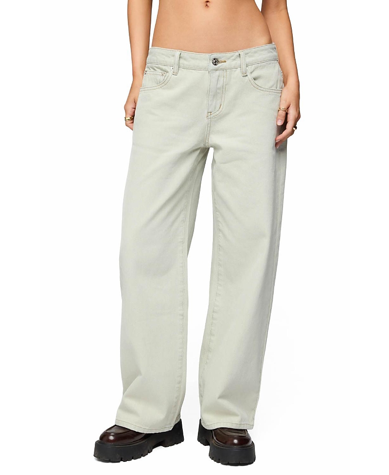 Edikted Petite Raelynn Light Rinse Wash Low Rise Baggy Jeans