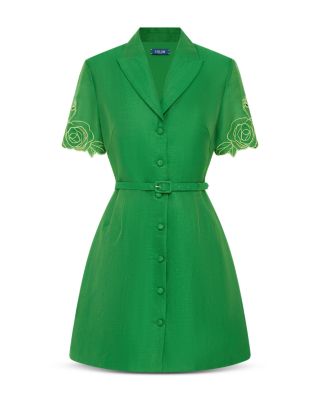 Brigitte Appliqu&eacute; Linen-Blend Mini Dress