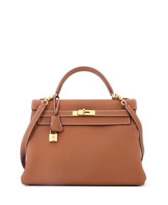 Kelly 32 Handbag Brown Togo with Gold Hardware