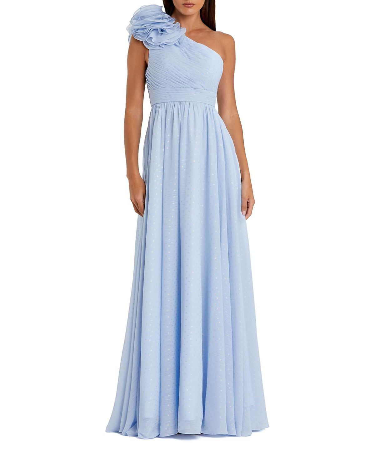 Mac Duggal Polka Dot Ruffled One Shoulder Gown