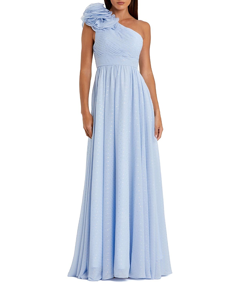 Mac Duggal Polka Dot Ruffled One Shoulder Gown