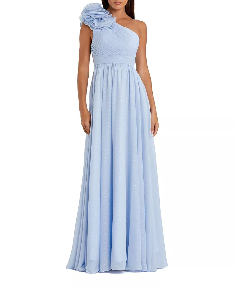 Mac Duggal Polka Dot Ruffled One Shoulder Gown