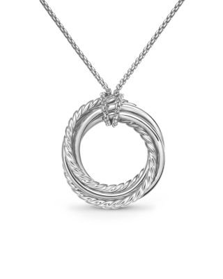 Crossover Pendant Necklace in Sterling Silver with Diamonds, 21mm