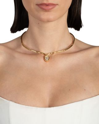 Asterales Floating Cubic Zirconia Structured Collar Necklace, 5" 