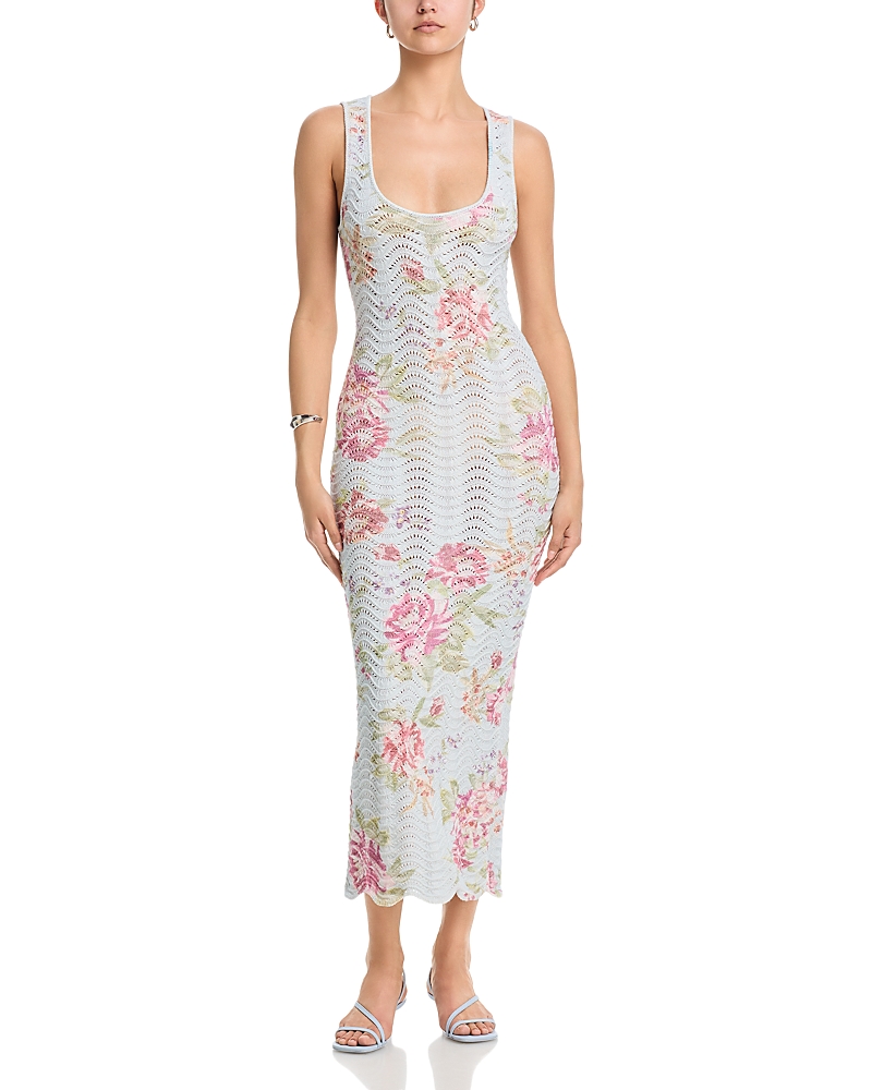 Aqua Floral Sweater Knit Tank Midi Dress