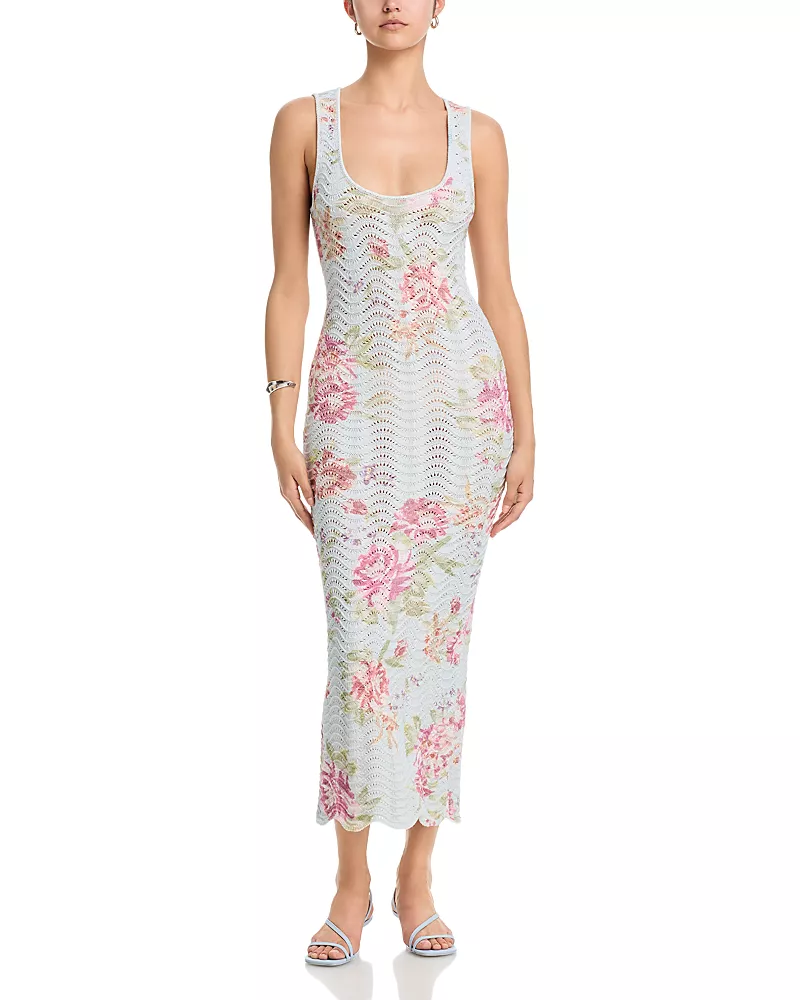 Aqua Floral Sweater Knit Tank Midi Dress