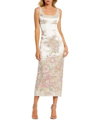 Petite Ivory Slim Strap Scoop Neck Bustier Brocade Midi Dress