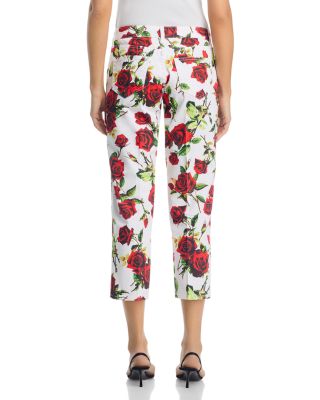 Blaine Low Rise Crop Stovepipe Jeans in White/Red Romantic Rose