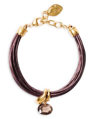 Gemstone Charm Multi Strand Leather Flex Bracelet