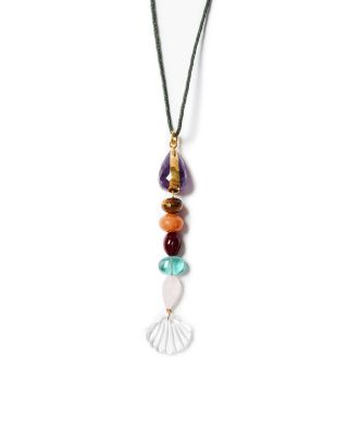 Multi Gemstone Fish Cord Pendant Necklace, 42"