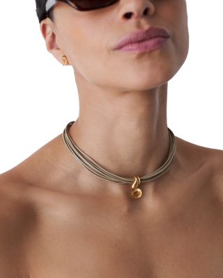 Gemstone Multi Strand Leather Pendant Necklace, 14-16"