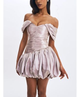  Milena Ruched Asymmetrical Bubble Mini Dress