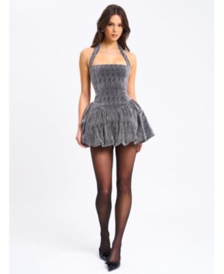  Naomie Crystal Embellished Bubble Hem Halter Mini Dress