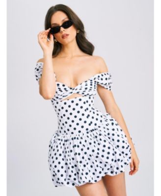  Umika Off Shoulder Polka Dots Bubble Hem Mini Dress