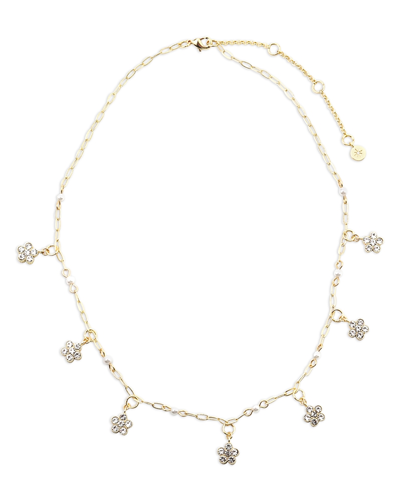 Aqua Cubic Zirconia Flower Statement Necklace, 16 - Exclusive