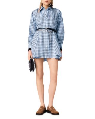 Rhinestone Trim Cotton Shirt Dress