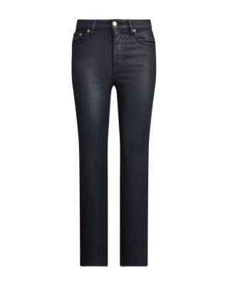 Coated High Rise Ankle Straight Jeans in Navy