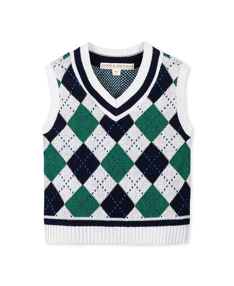 Hope & Henry Boys' Organic V-Neck Argyle Sweater Vest - Little Kid, Big Kid