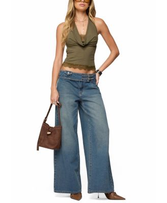  Double Buckle Low Rise Baggy Jeans