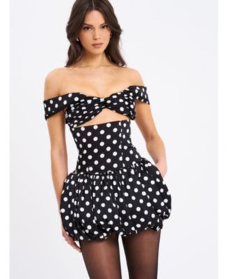  Umika Fit and Flare Polka Dots Bubble Hem Mini Dress