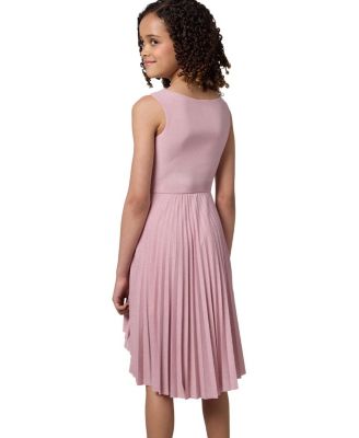  Girls' Glitter Pleated High Low Dress with Belt - Big Kid
