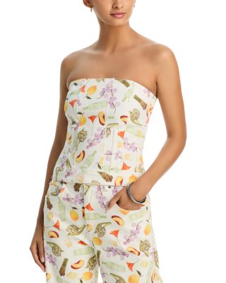 Printed Denim Strapless Top - Exclusive