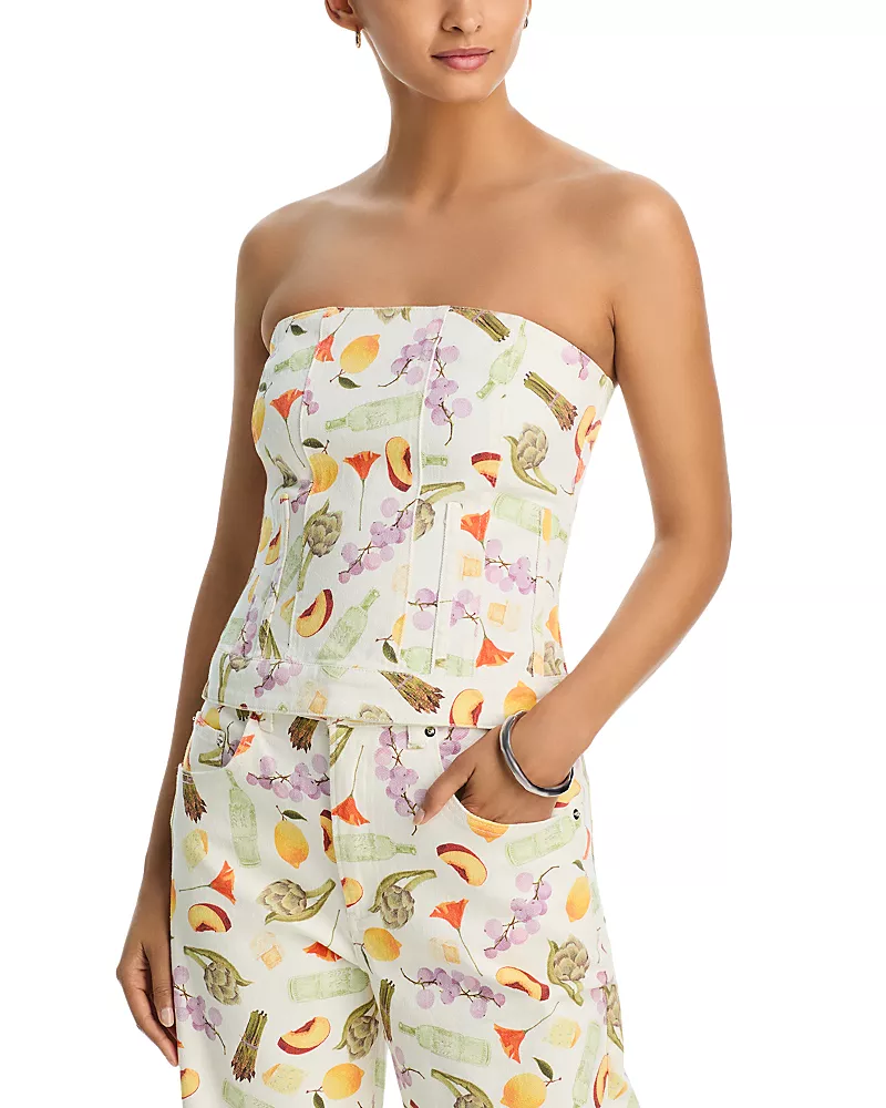 Aqua x Lisa Says Gah Printed Denim Strapless Top - Exclusive