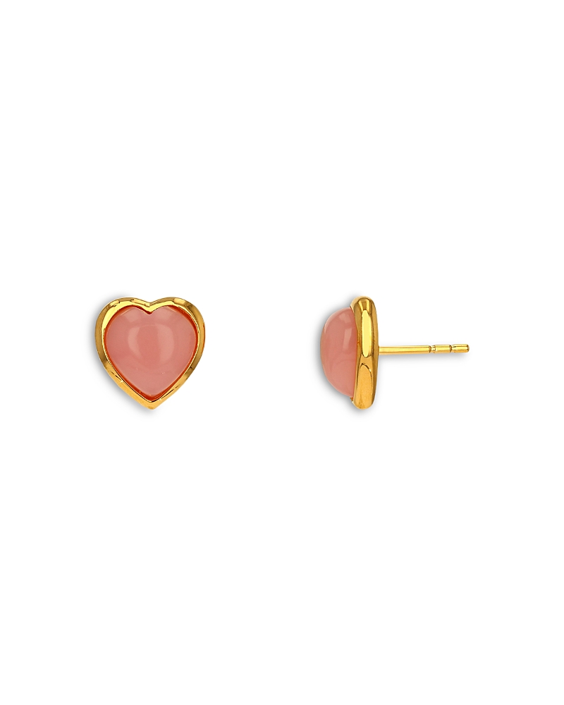 Moon & Meadow 14K Yellow Gold Pink Jade Heart Bezel Stud Earrings - Exclusive