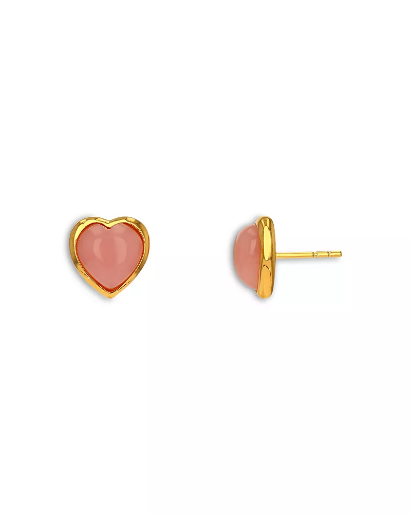 Moon & Meadow 14K Yellow Gold Pink Jade Heart Bezel Stud Earrings - Exclusive
