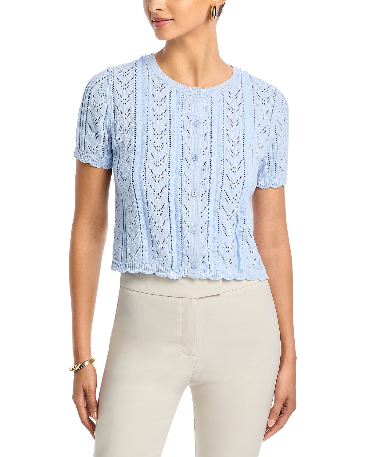 Aqua Pointelle Scoop Neck Sweater - Exclusive