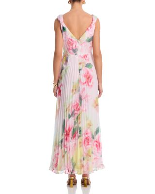 Placed Floral Pleated Maxi Dress - Exclusive