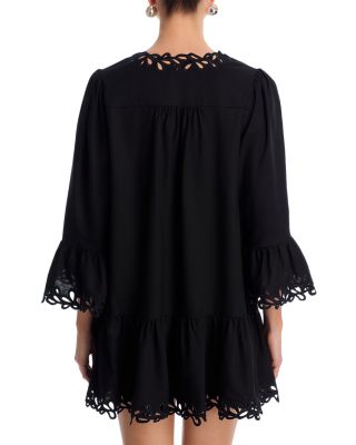 Eyelet V Neck Shirt Mini Dress - Exclusive