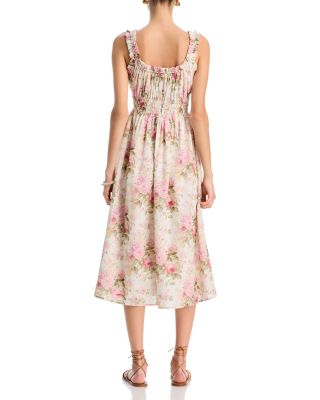 Floral Eyelet Tie Smocked Midi Dress - Exclusive