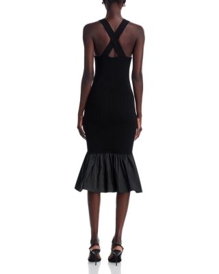 Long Mixed Media Faille Knit Dress