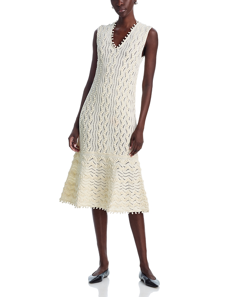 Jil Sander Sleeveless Fine Crochet Knit V Neck Dress