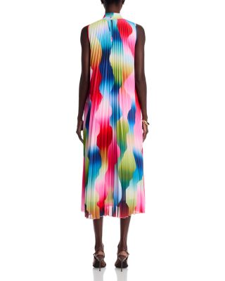 Mock Neck Pleat Midi Dress