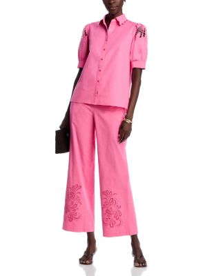 Embroidered Sleeve Button Down Blouse