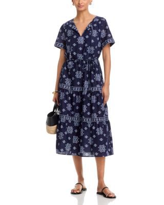 Coastal Tiles Short Sleeve Midi Dress