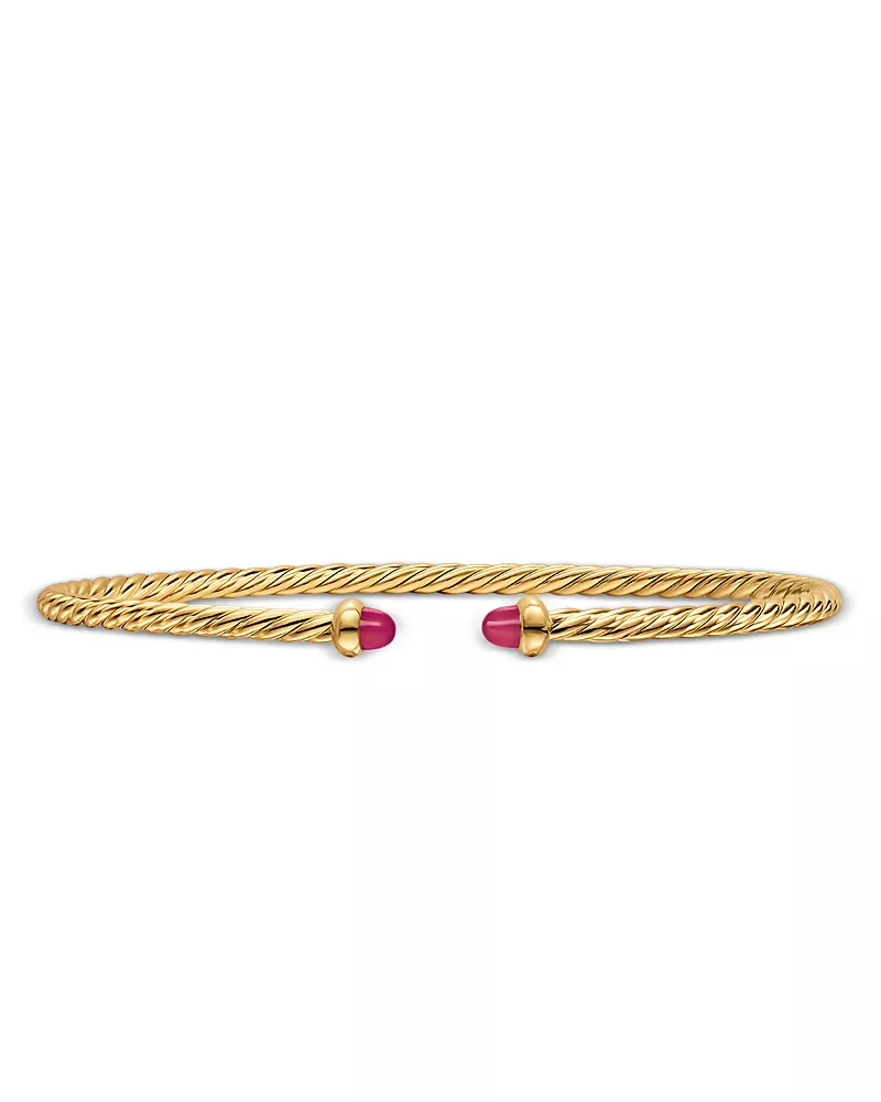 Micro Cablespira Flex Bracelet in 18K Yellow Gold with Rubies, 2.6mm