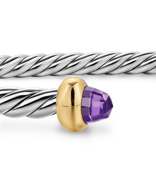 Micro Cable Flex&reg; Bracelet in Sterling Silver with 14K Yellow Gold and Amethyst, 2.6mm