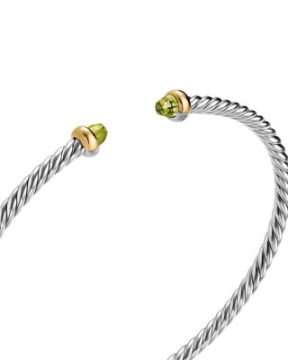 Micro Cable Flex&reg; Bracelet in Sterling Silver with 14K Yellow Gold and Peridot, 2.6mm