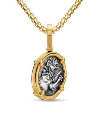 Men's Alexander the Great Amulet in Sterling Silver with 18K Yellow Gold, 20.5mm 