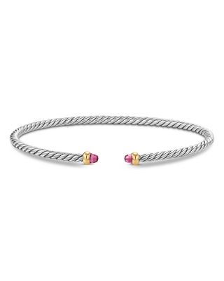 Micro Cable Flex&reg; Bracelet in Sterling Silver with 14K Yellow Gold and Pink Tourmaline, 2.6mm