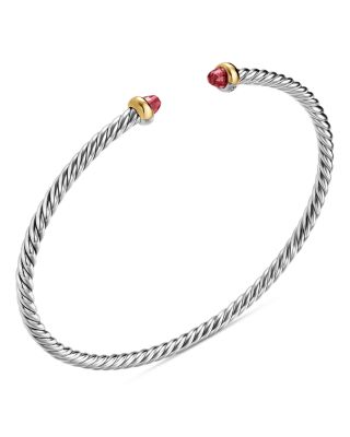 Micro Cable Flex&reg; Bracelet in Sterling Silver with 14K Yellow Gold and Rhodolite Garnet
